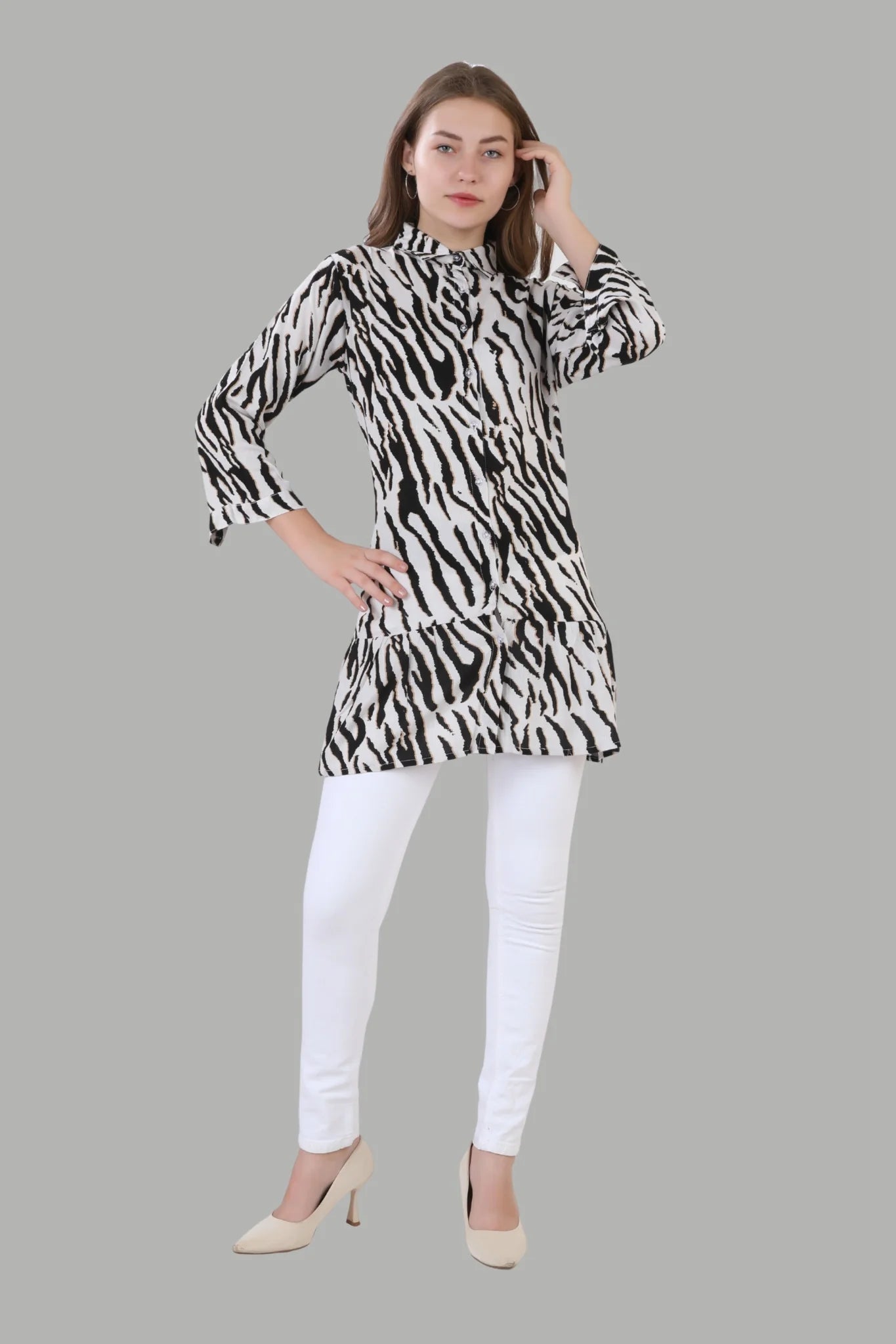 AIKAA zebra design midi dress for women