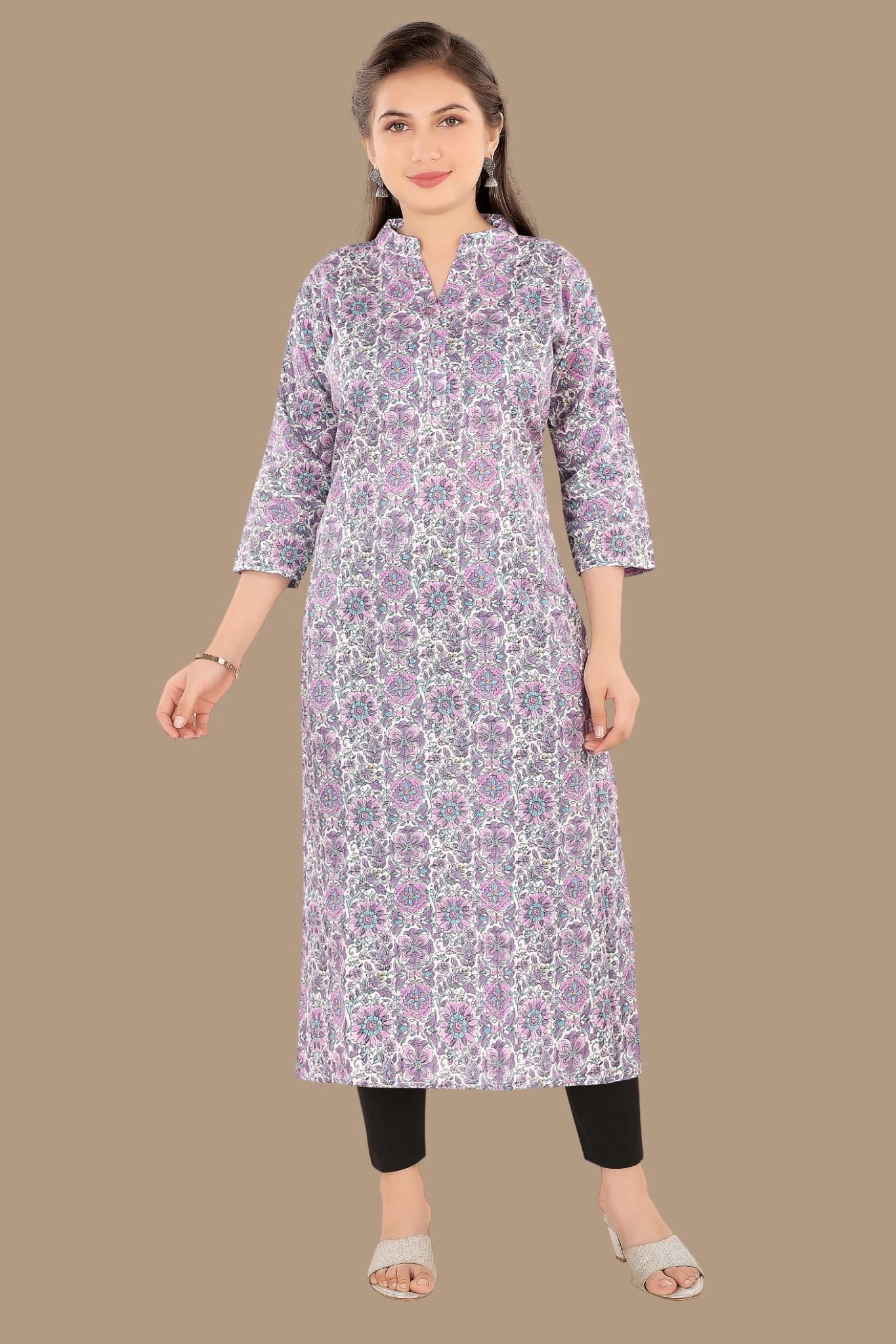 Elegant minimal floral ethnic kurti for casual wear