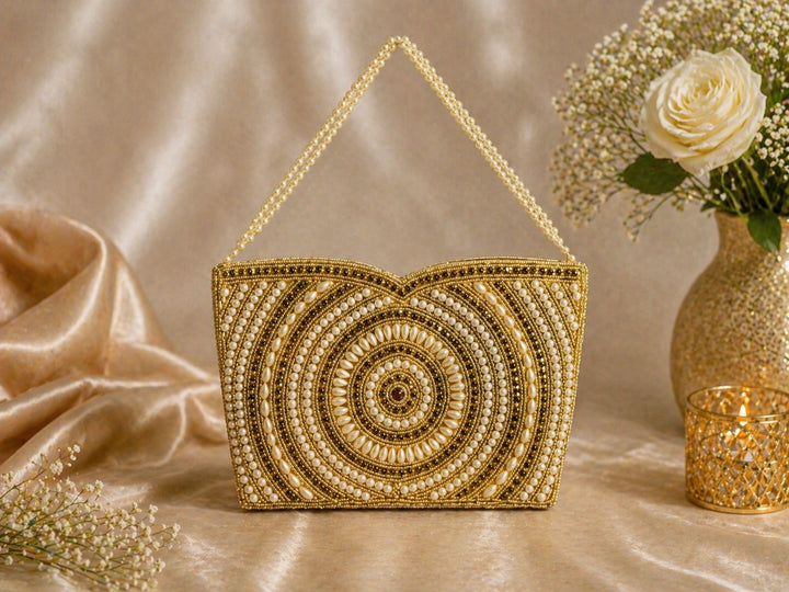 AIKAA Moti Mahal gold clutch for women