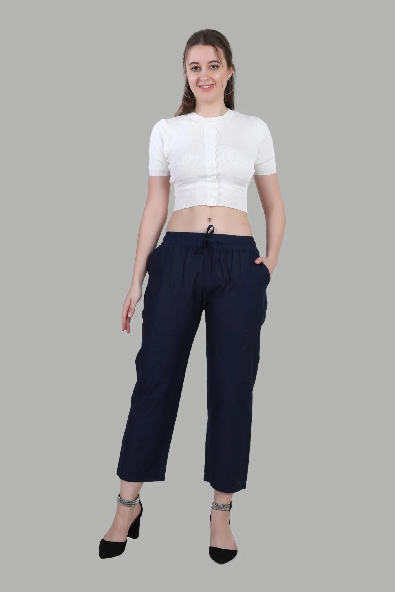 Comfortable women’s navy casual pants by AIKAA