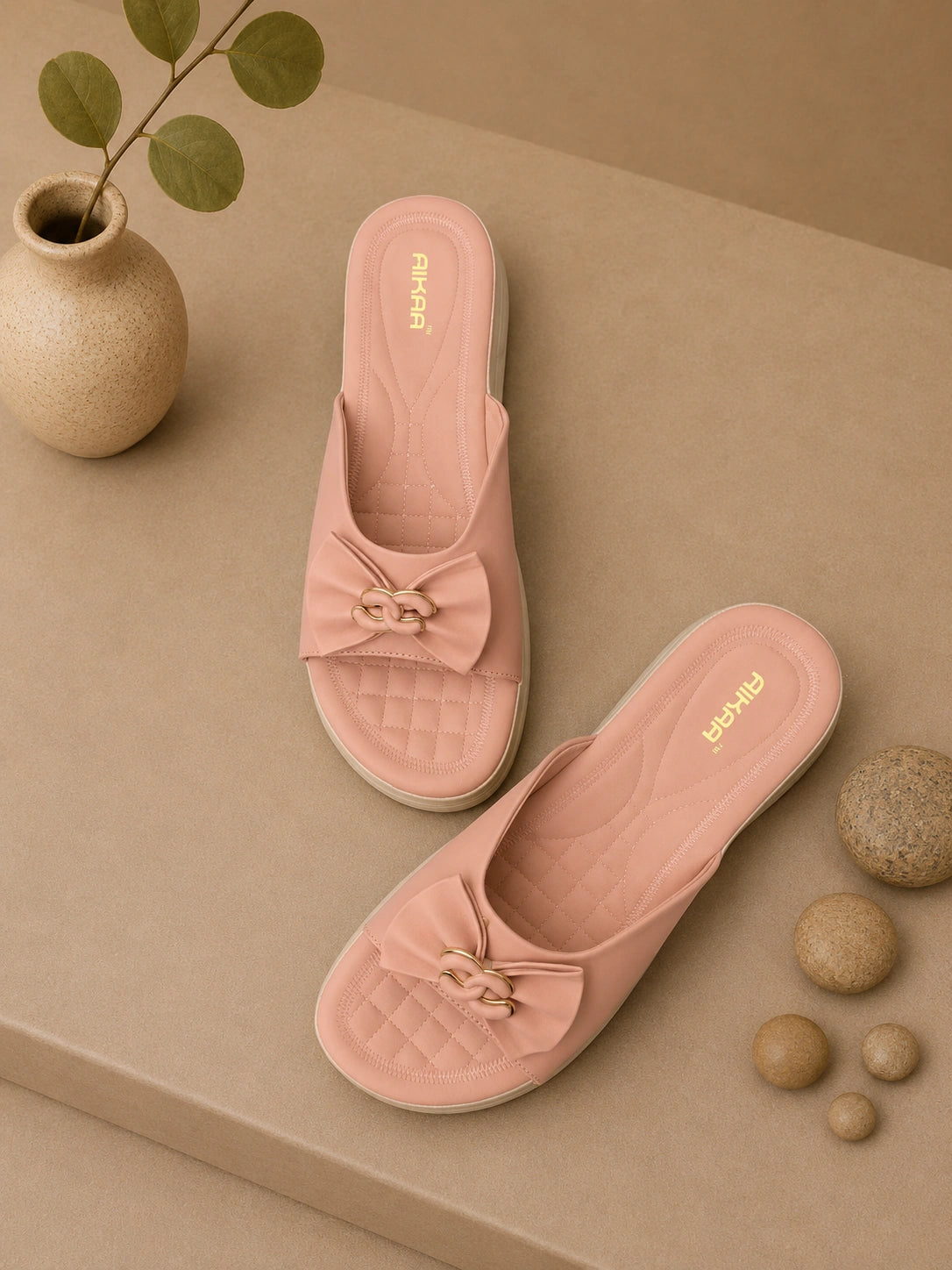 Comfortable women’s peach slipon slides by AIKAA