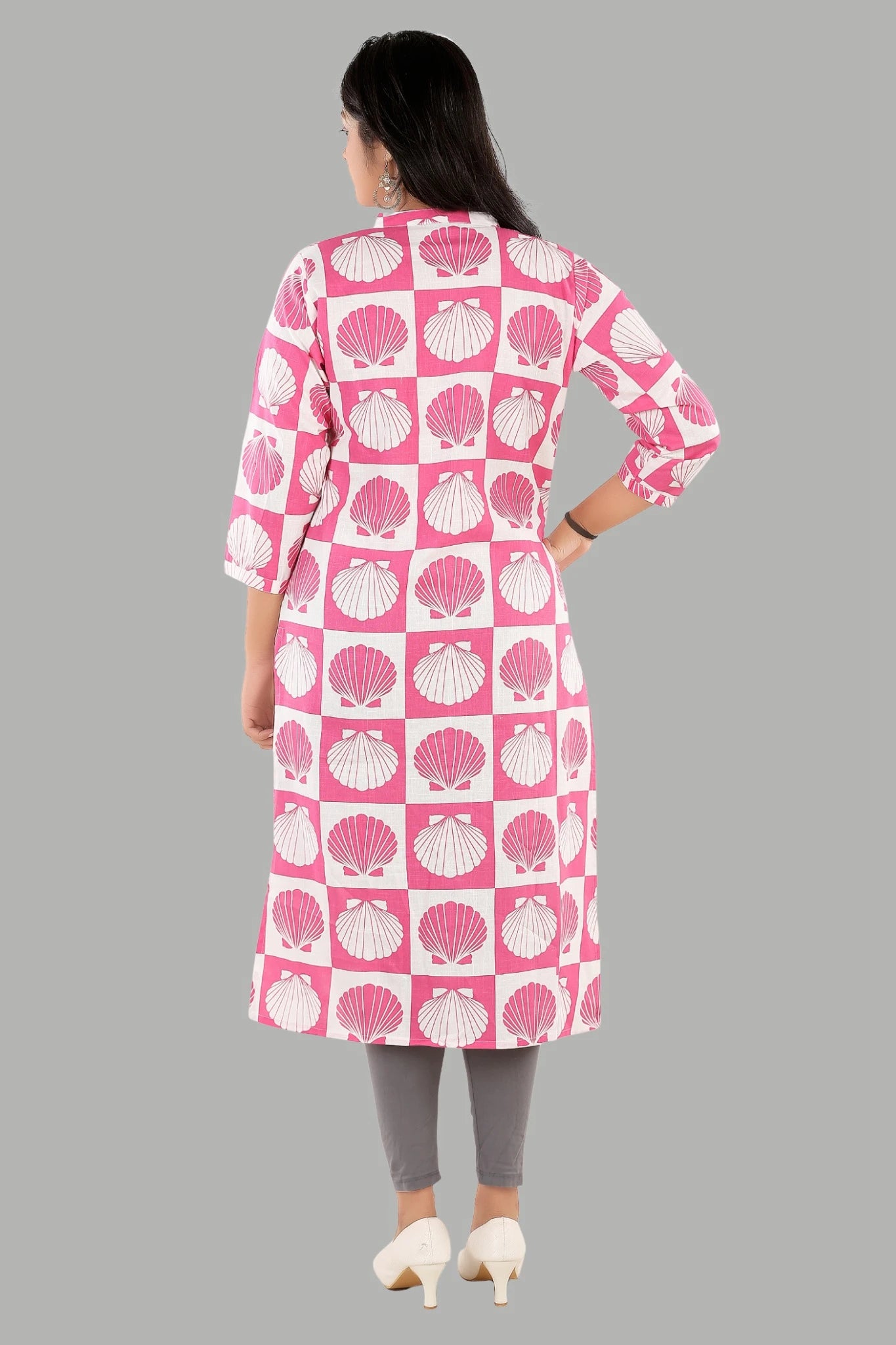 Elegant pink ethnic kurti with shell print design