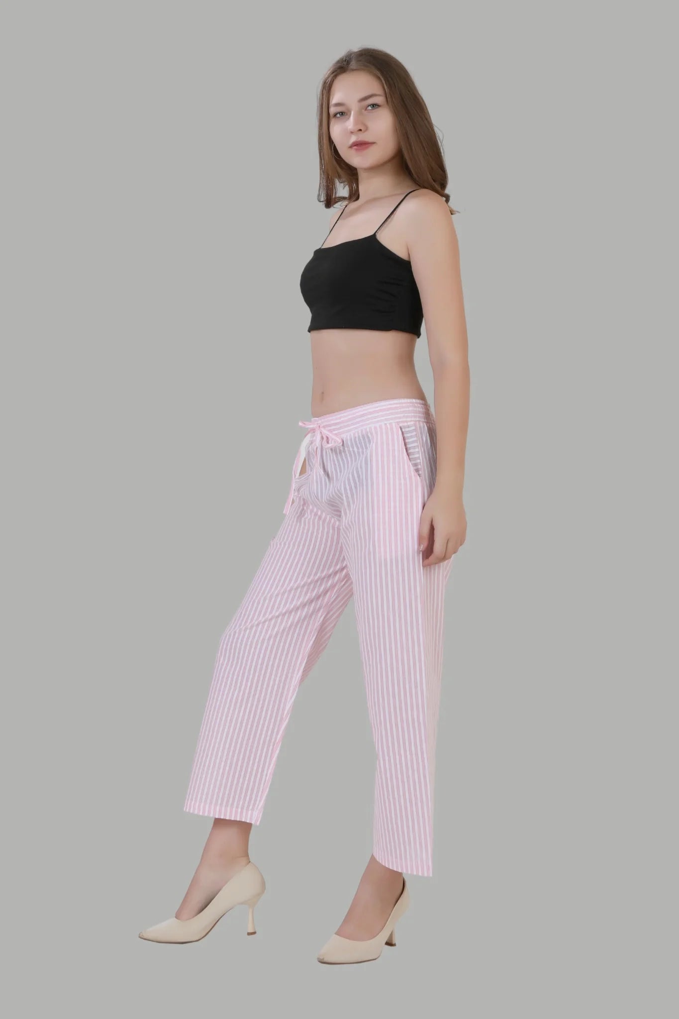 Comfortable women’s pink striped casual pants