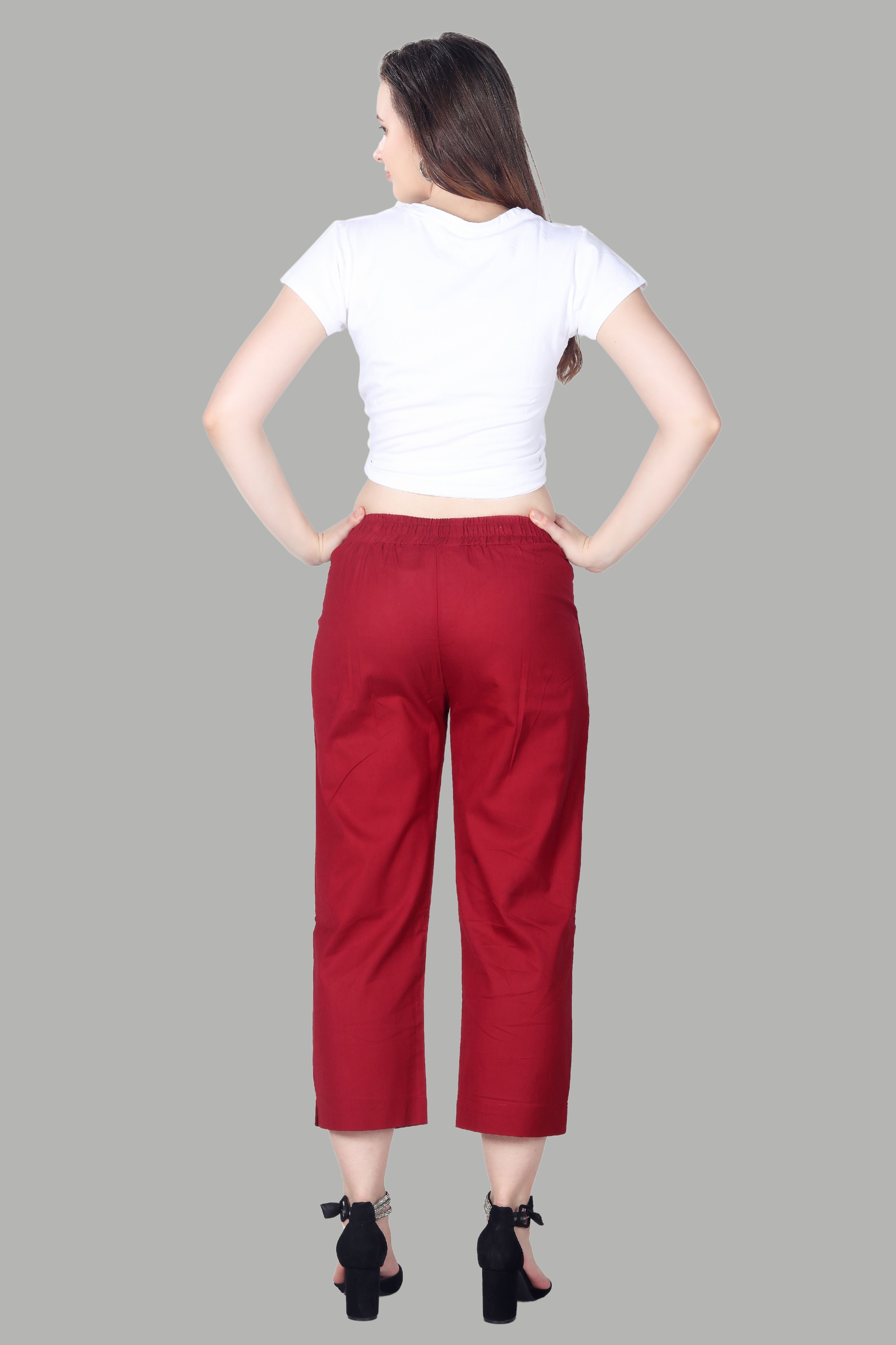 Elegant red ethnic straight pants for casual and festive wear