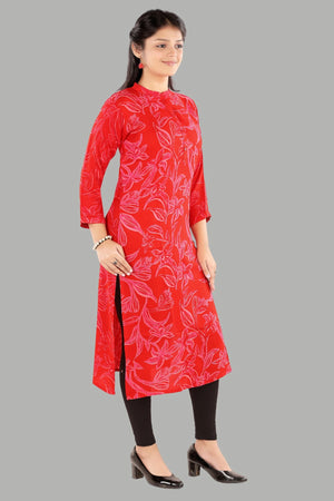 Elegant red ethnic kurti with botanical print