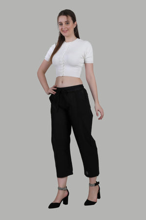 AIKAA regular straight fit black pant for women