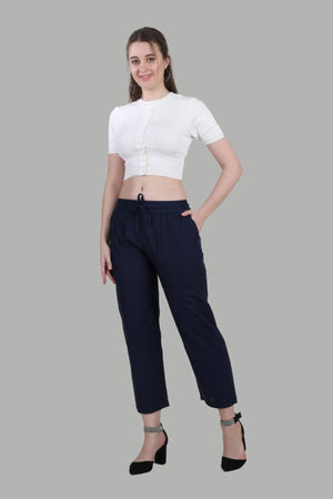 AIKAA regular straight fit navy pant for women