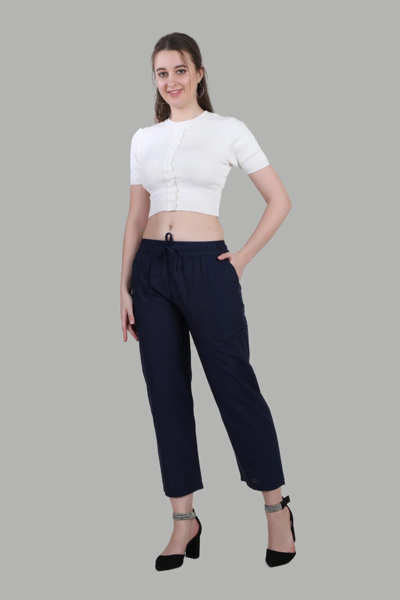 AIKAA regular straight fit navy pant for women