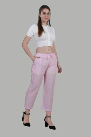 AIKAA regular straight fit pink pant for women