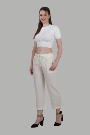 AIKAA regular straight fit white pant for women