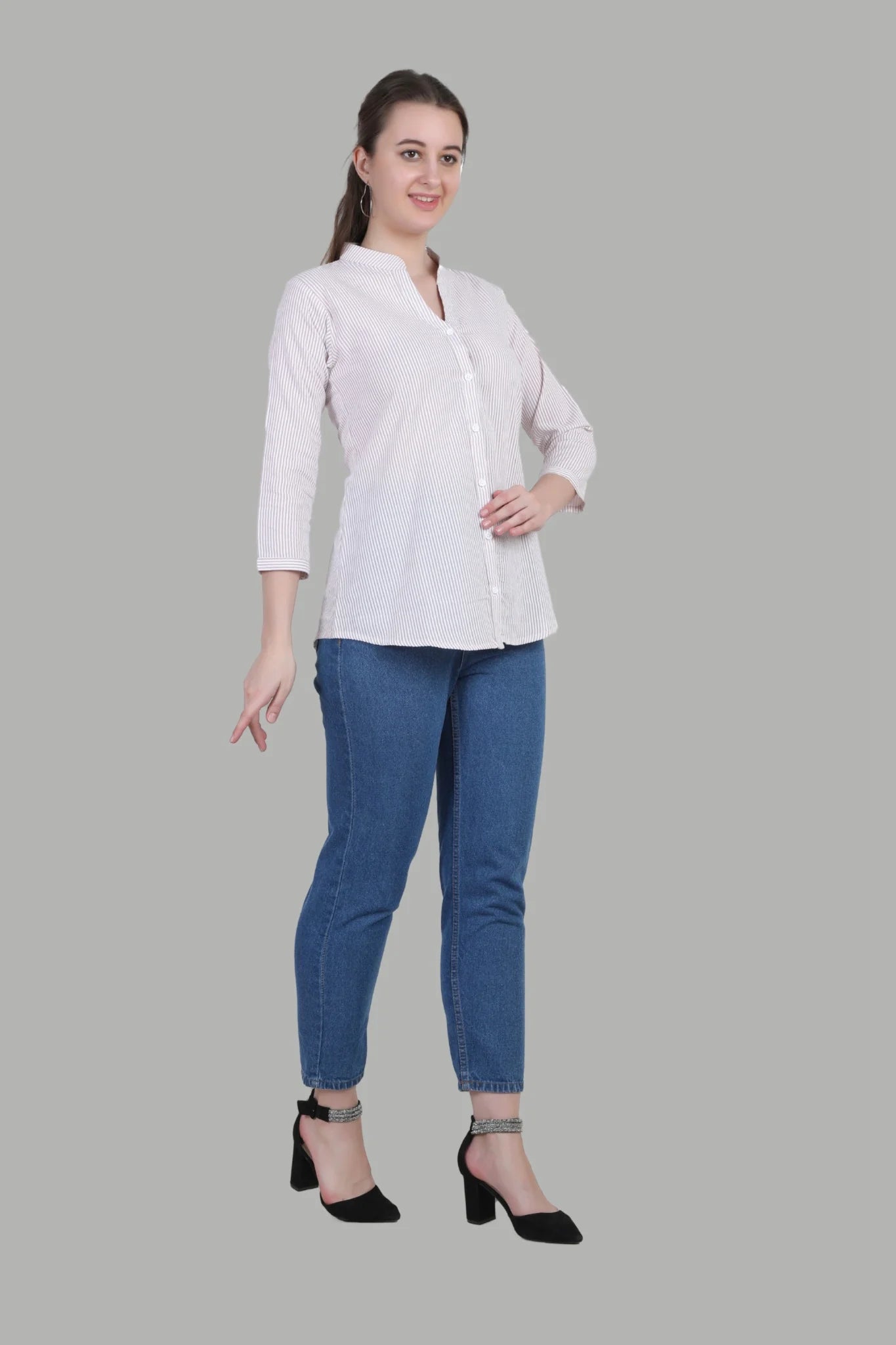 AIKAA striped top in white for women