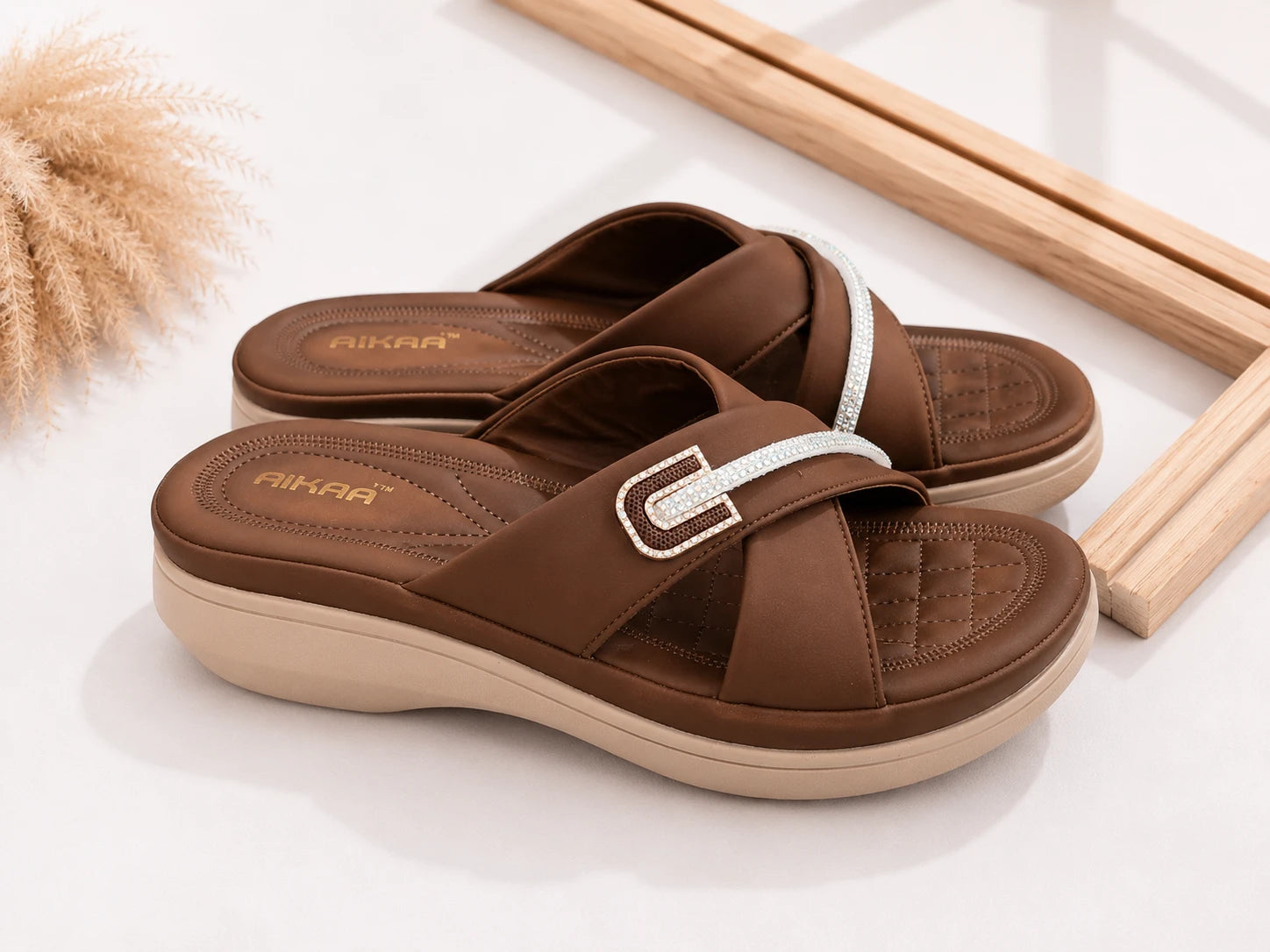 Comfortable women’s tan brown wedges by AIKAA