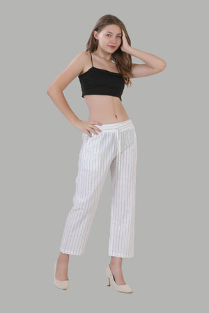 Comfortable women’s white and black striped casual pants