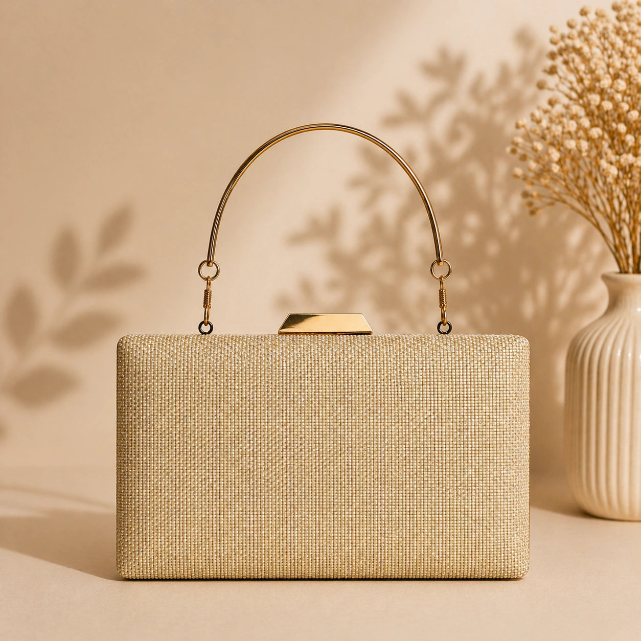 Luxury handcrafted white evening clutch with metal handle