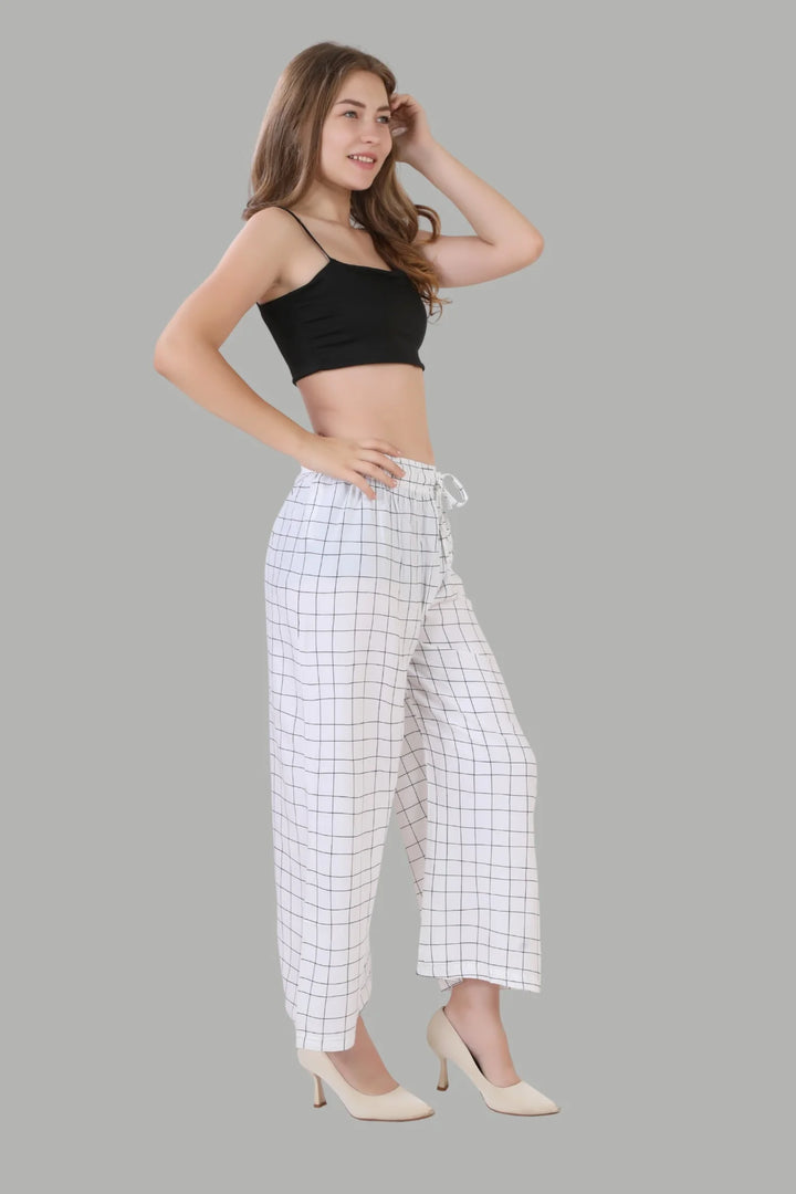 AIKAA white palazzo with black lines for women