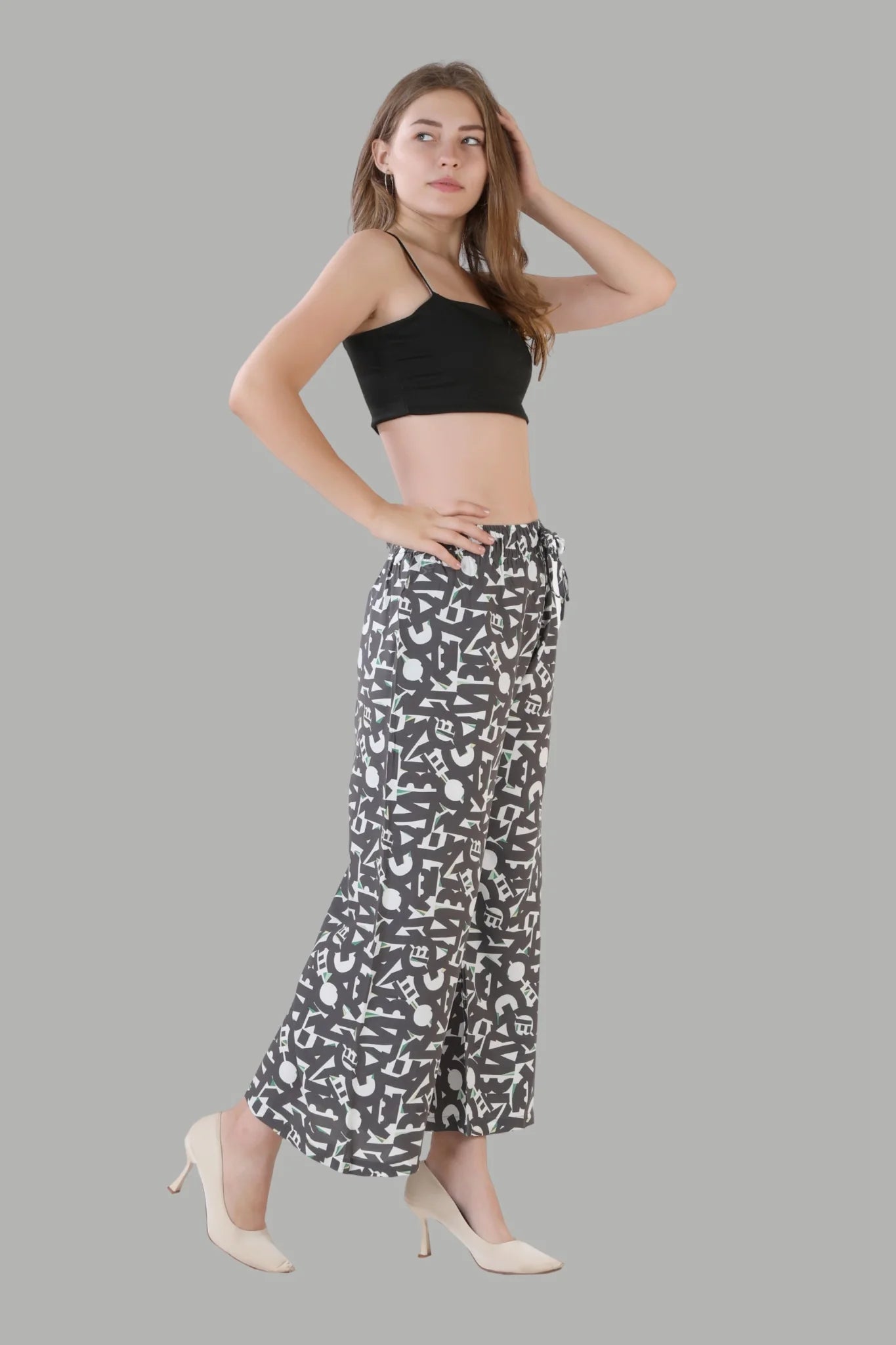 AIKAA white patterned design palazzo for women