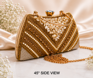White pearl bridal clutch purse for women featuring premium embellished detailing and elegant finish