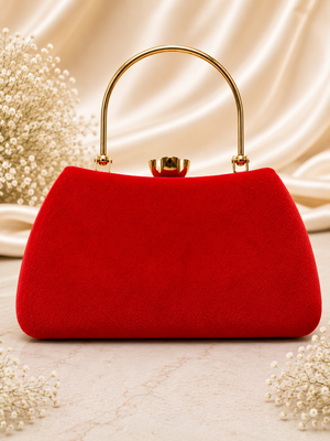 AIKAA women’s luxury red pearl embellished clutch bag for wedding, party, bridal, and festive occasions