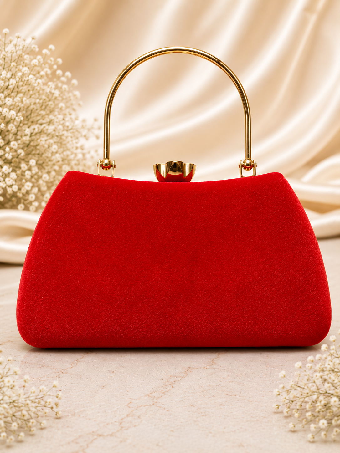 AIKAA women’s luxury red pearl embellished clutch bag for wedding, party, bridal, and festive occasions