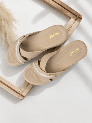Stylish beige crystal wedge sandals for women