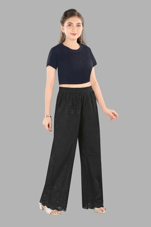 Stylish black chikankari embroidered straight fit pants