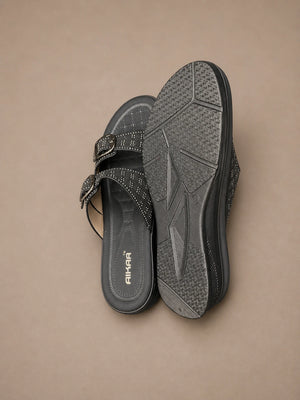 Stylish black classic glow slipon sandals