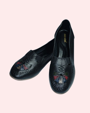 Stylish black leather loafers for women