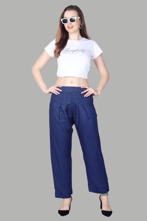 Stylish blue straight fit pants for women