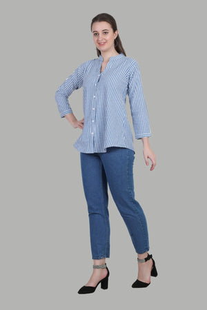 Stylish blue and white striped shirt for women