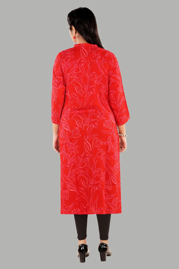 Stylish red botanical printed kurti for women