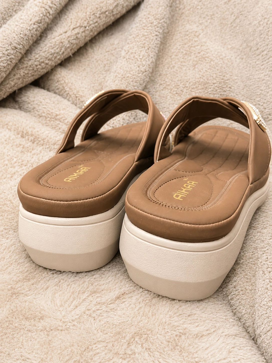 Stylish brown crystal wedge sandals for women