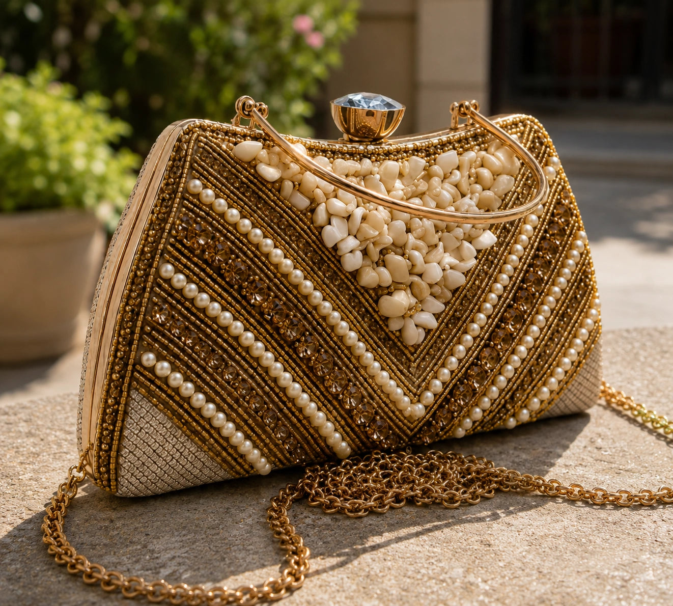Women’s Luxury Pearl Embellished Clutch Bag