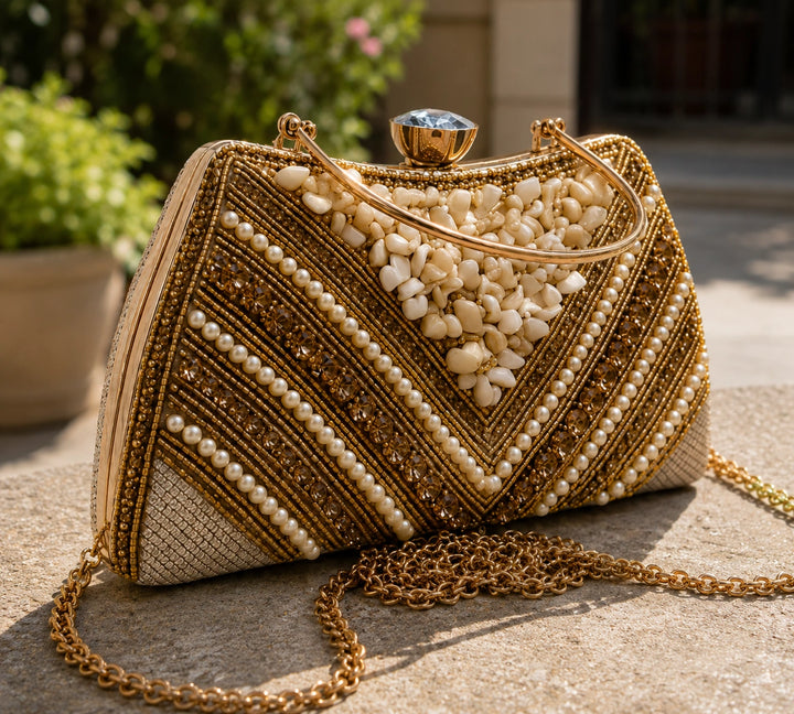 Women’s Luxury Pearl Embellished Clutch Bag