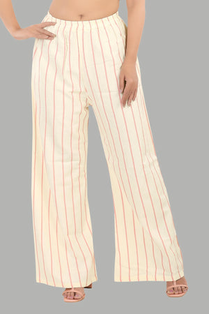 Comfort fit cream stripe pant for women