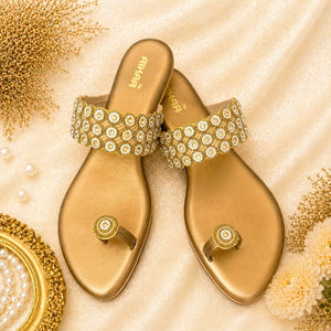 Elegant women’s gold casual slide footwear