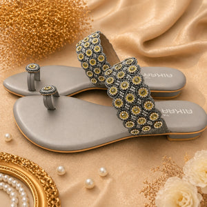 Elegant women’s silver casual slide footwear