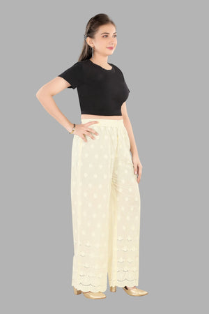 Stylish cream chikankari embroidered straight fit pants
