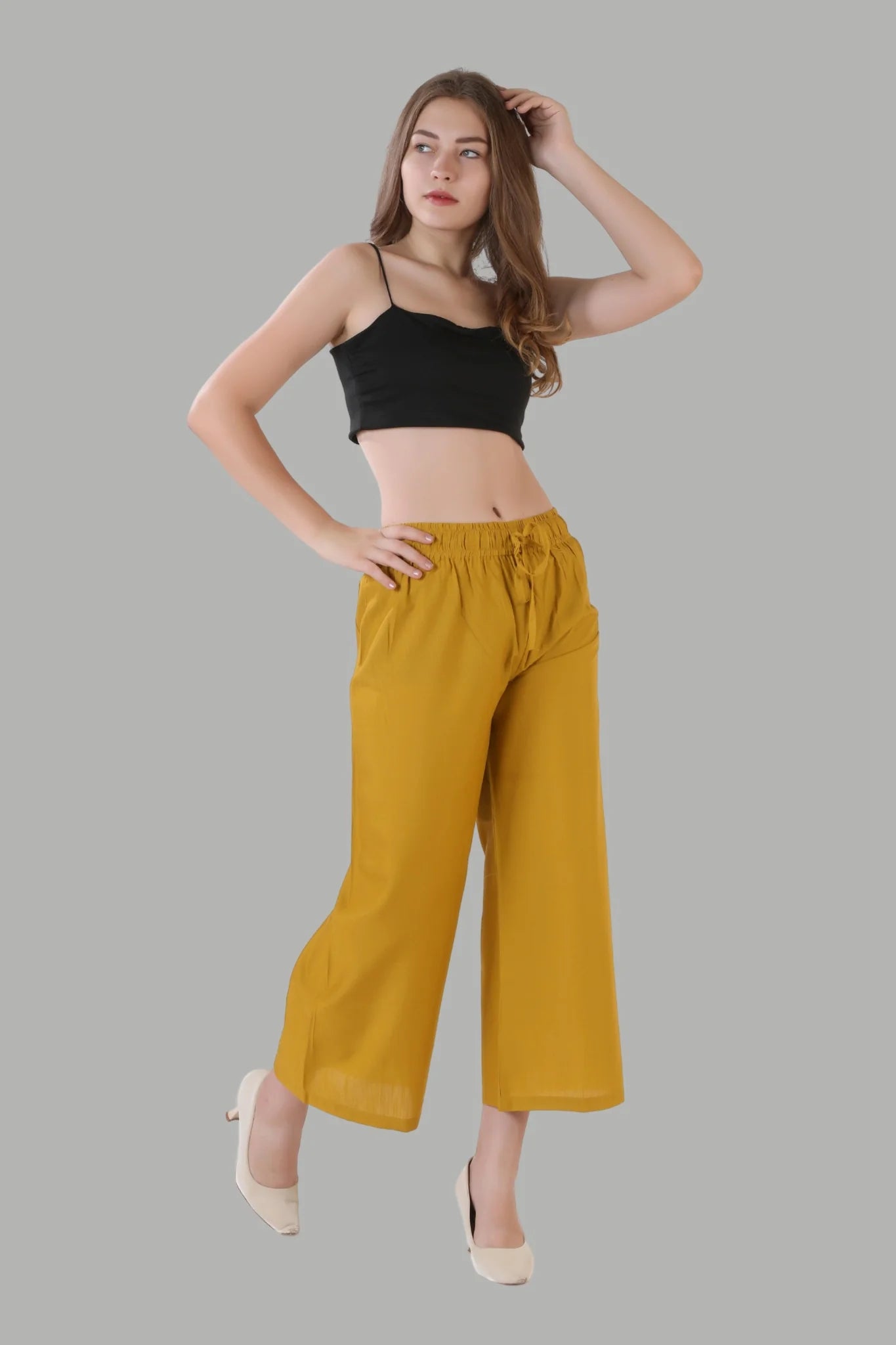 Stylish dark yellow wide leg palazzo trousers for women