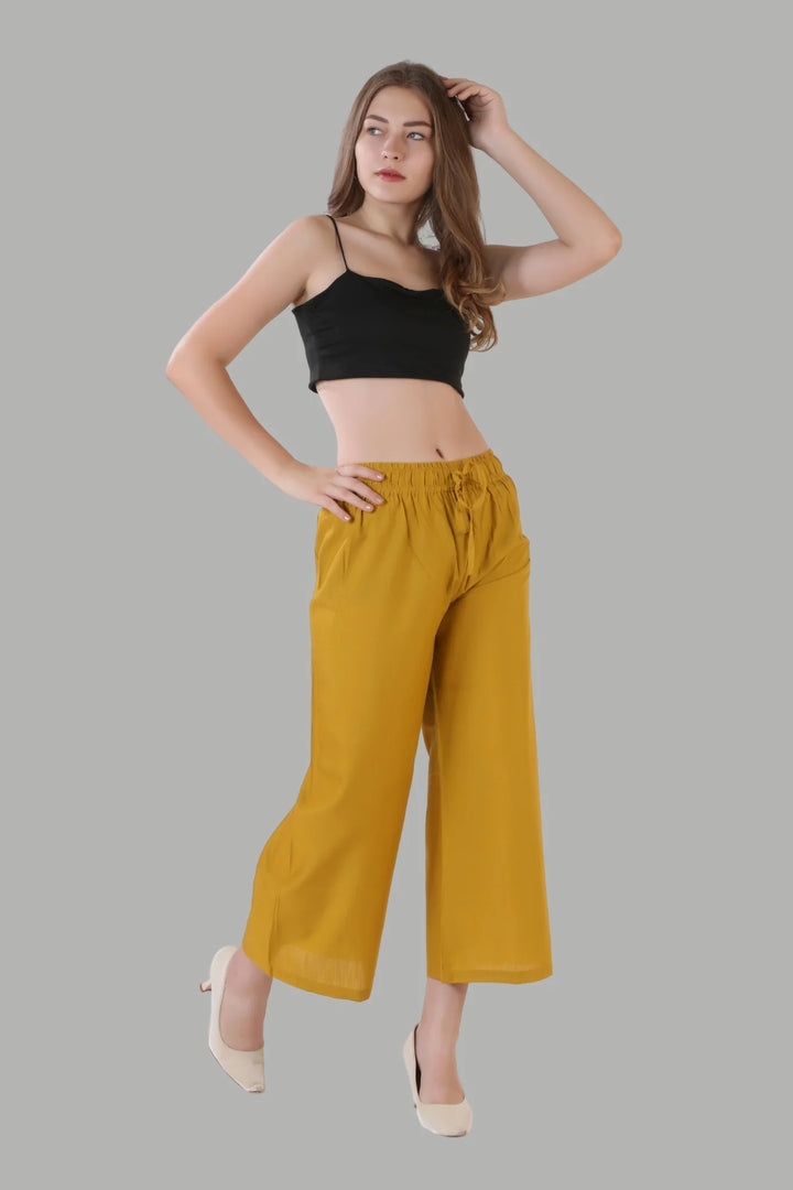 Stylish dark yellow wide leg palazzo trousers for women