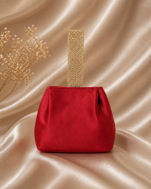 Red embellished potli clutch for women