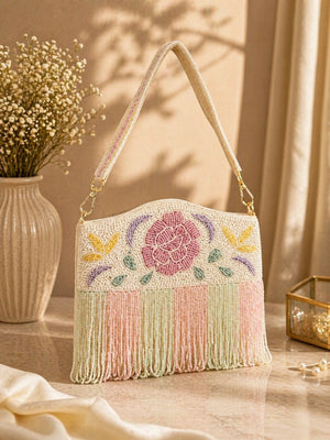 Embroidered sling clutch in white for women