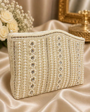 Elegant pearl shine clutch bag for party and wedding wear