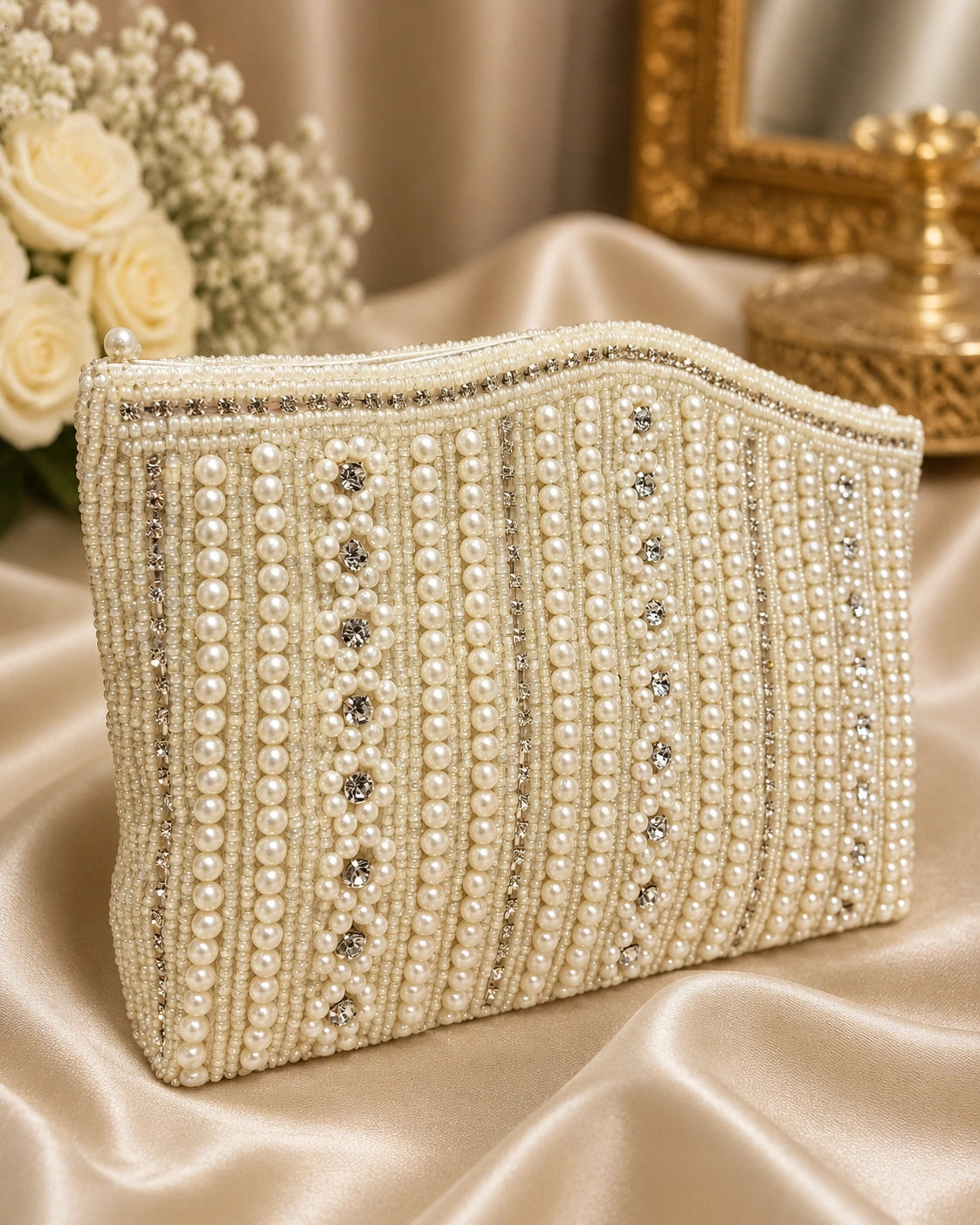 Elegant pearl shine clutch bag for party and wedding wear