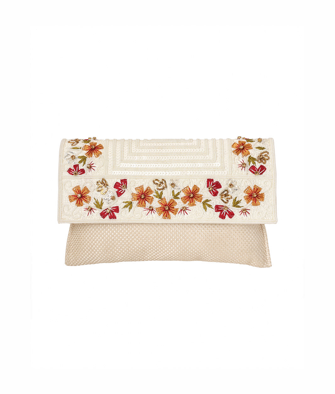 Floral Embroidery Envelope Clutch