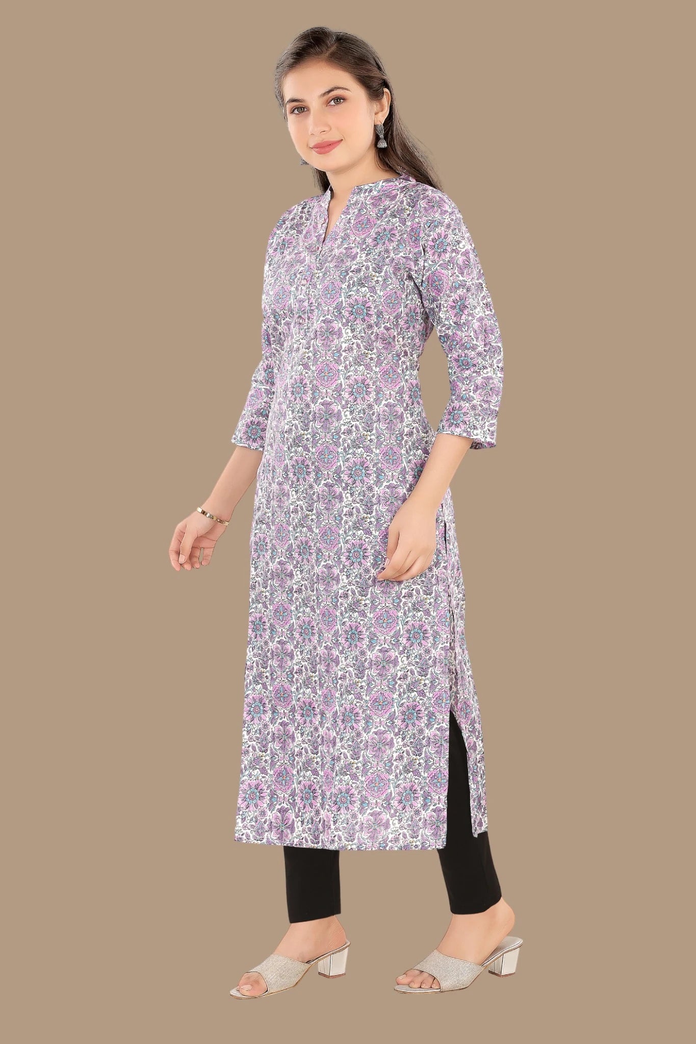 Stylish floral print straight fit kurti for women
