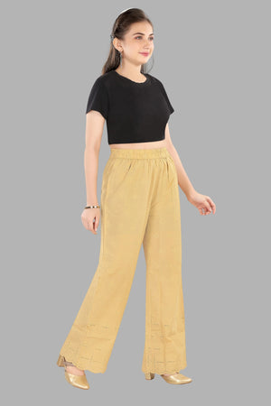 Stylish gold chikankari embroidered straight fit pants