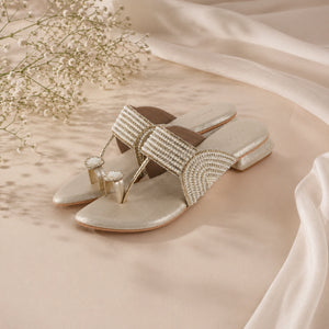 Stylish gold crystal flat sandals for women