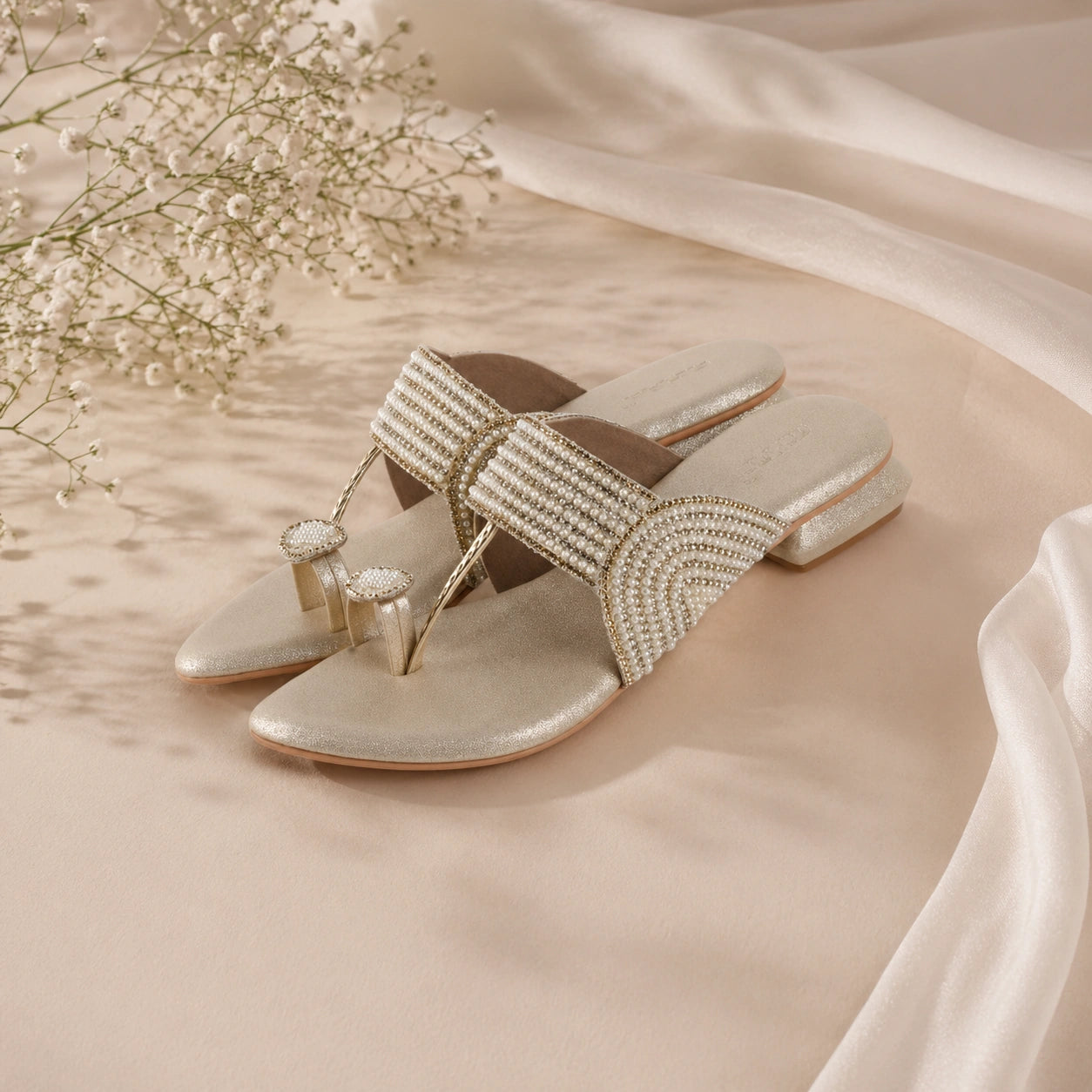 Stylish gold crystal flat sandals for women