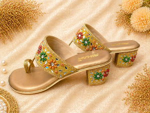 Stylish gold ethnic sandals for women