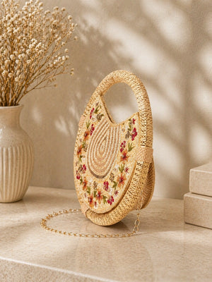 Stylish gold handcrafted round clutch bag for party wear